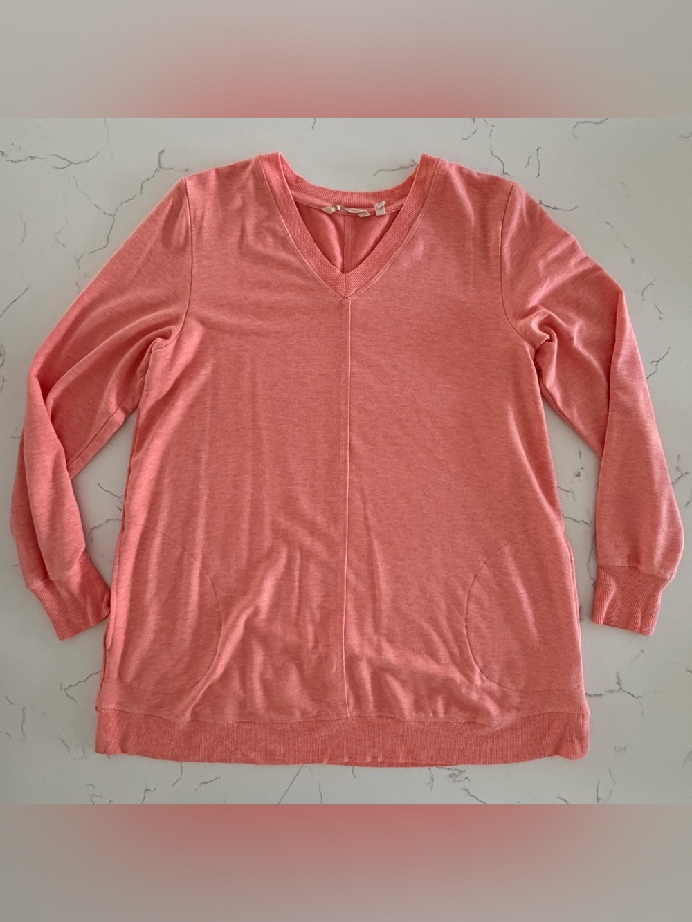Soft Surroundings Siesta Soft Tunic M Coral Pink V-Neck Pockets Coastal Casual